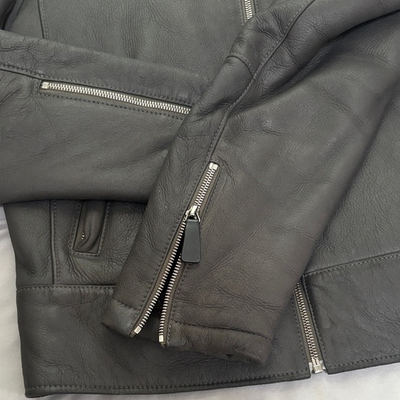 Men's Black Leather Jacket with Fur Collar - Picture 5 of 15